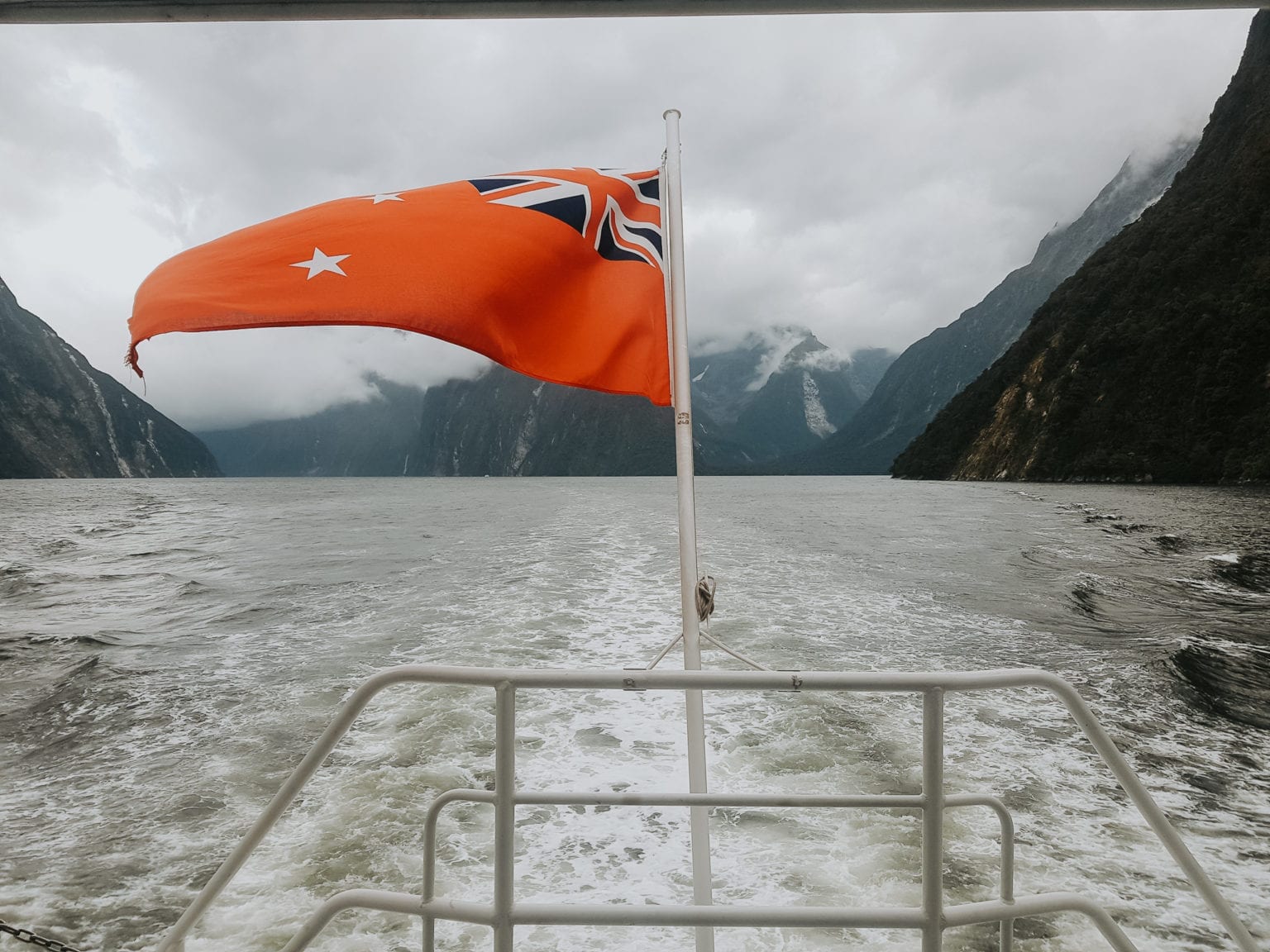 New Zealand flag in Milford Sound