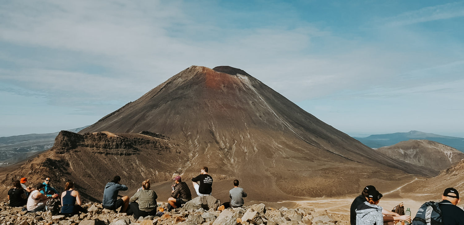 Hikers taking a rest during Tongariro Crossing