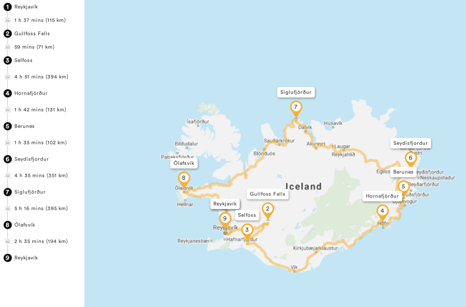 Itinerary Iceland - Map