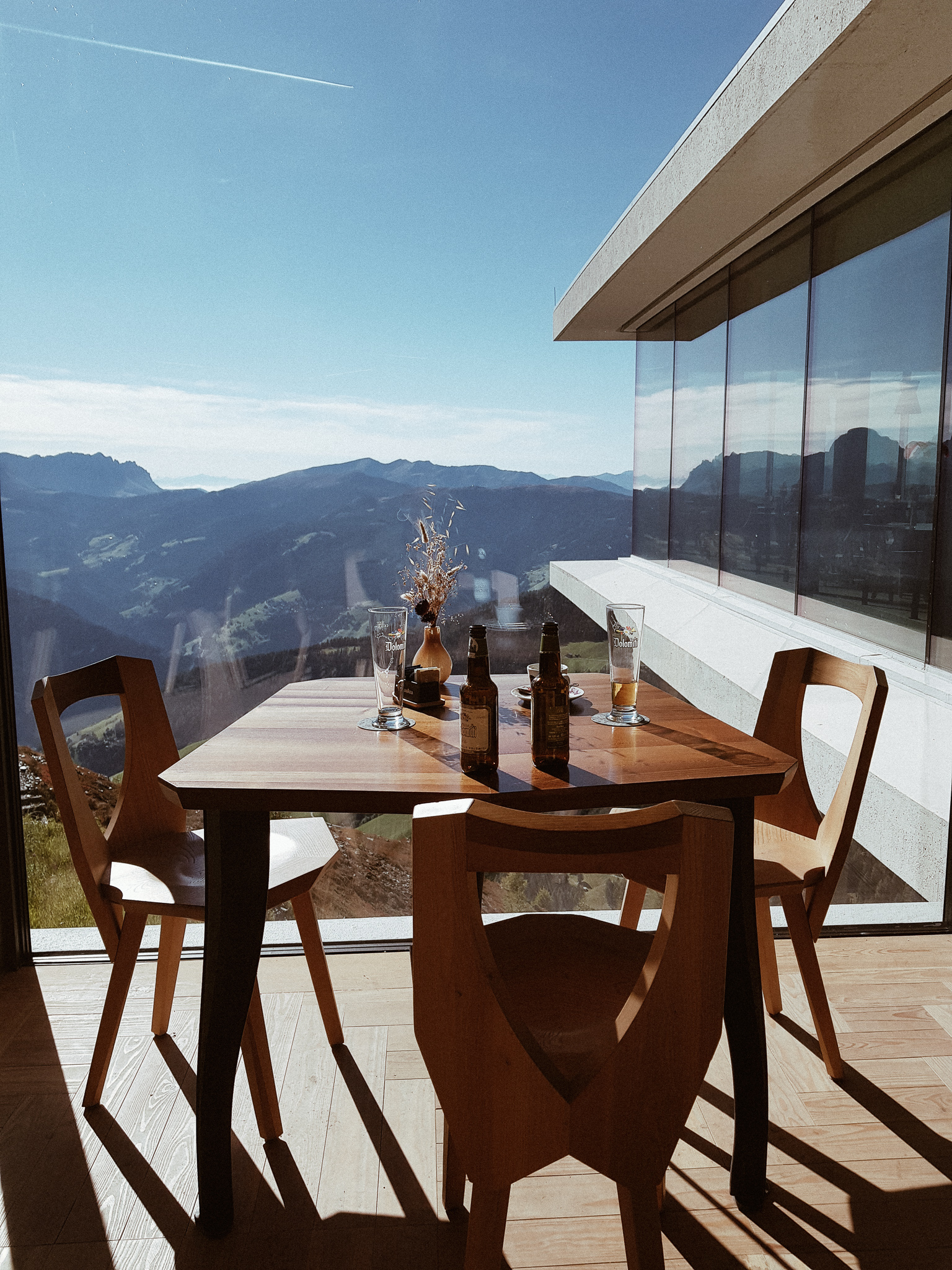 Table at Alpinn restaurant in Dolomites